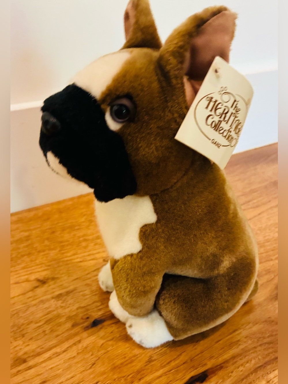 Adorable vintage Boxer brown & white sitting dog stuffed puppy plush by Ganz The